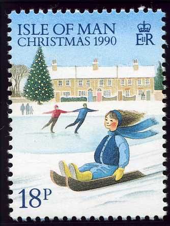 Girl on toboggan, skaters (value in dark blue)