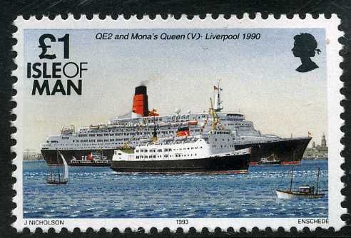 "Queen Elizabeth 2" (liner) and "Mona's Queen V" (ferry)