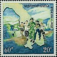 Soldier leading people through Mekong River Valley