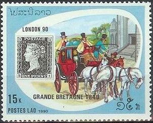 Great Britain 1840 Penny Black and Mail Coach