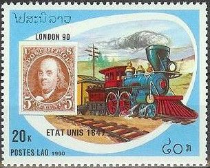 U.S 1847 5c. stamp and early steam locomotive