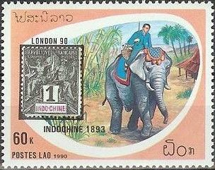 Indo-China 1892 1c. stamp and elephant