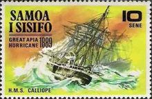 British ship Calliope in storm.