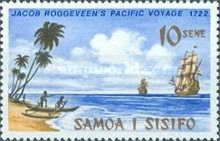 Outrigger canoe and Roggeveen’s ships.