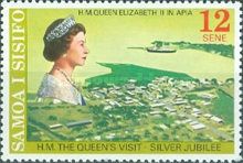 Queen Elizabeth II and view of Apia