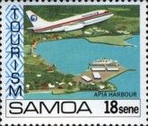 Boeing 737 over Apia Harbor