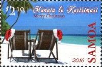 Merry Christmas - Beach chairs with Christmas caps
