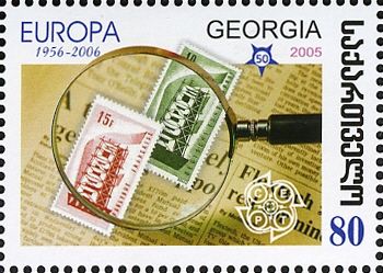 Magnifying Glass and First Europa Stamps