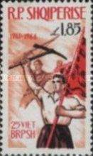 Man with pickaxe and banner and partisan with gun