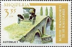 Early Automobile on Bridge