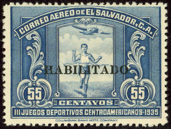 Runner breasting the tape - overprinted "HABILITADO"