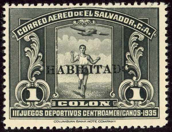 Runner breasting the tape - overprinted "HABILITADO"
