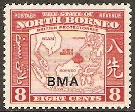 Map of North Borneo in Southeast Asia - overprinted