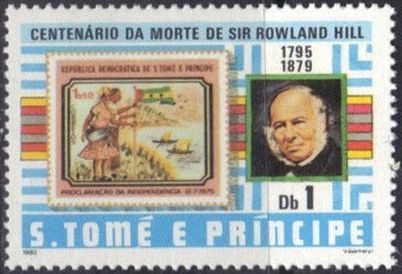 Sir Rowland Hill and stamps from 1975