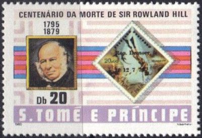 Sir Rowland Hill and stamps from 1975