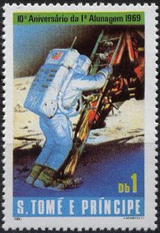 Astronaut on lunar module ladder