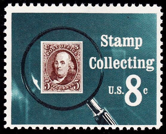5c Stamp of 1847 under Magnifying Glass