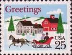 One-horse Open Sleigh and Village Scene