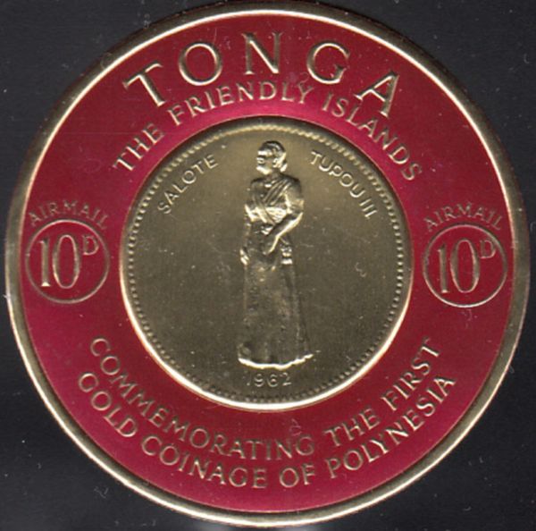 Obverse of 1962 ½ koula gold coin (Queen Sālote Tupou III)