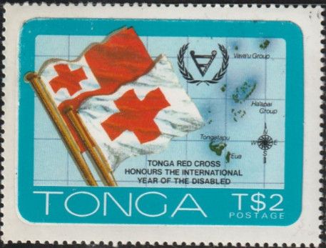Flags in front of Tonga map
