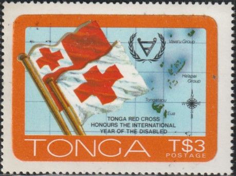 Flags in front of Tonga map
