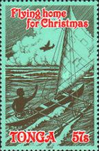 Tongan in outrigger canoe, aircraft