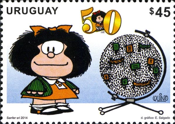 Mafalda and Globe with banners