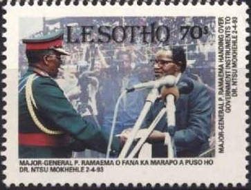 Transfer of power from Major Gen. P. Ramaema to Dr. Mokhehle