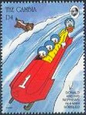 Donald and his nephews in 4-man bobsled