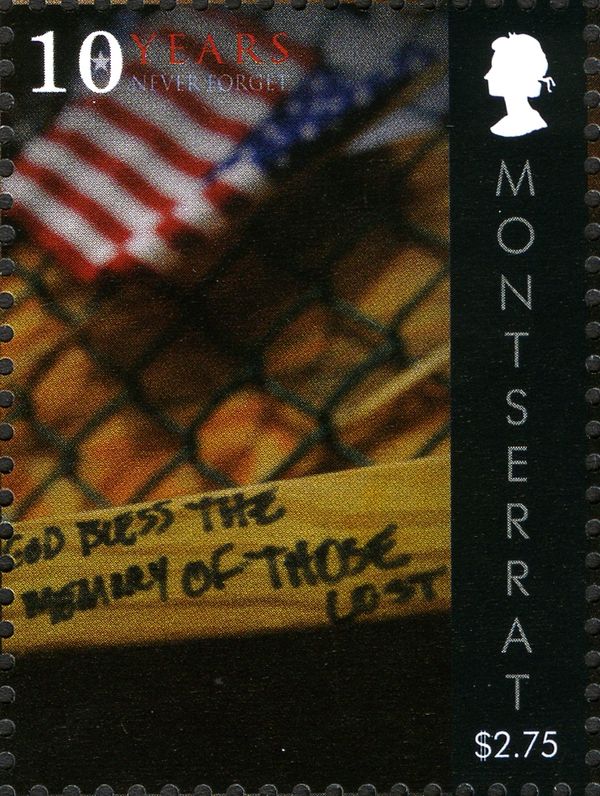 "God Bless the Memory of Those Lost" Banner and US Flag