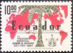 Banana tree in front of world map; Identification of Ecuador