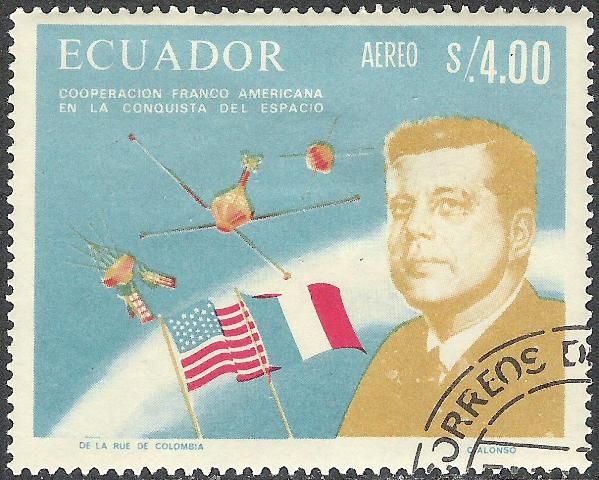 Kennedy, American and French Flags