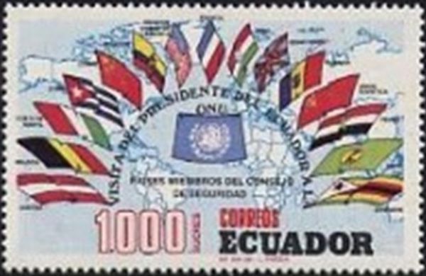 World Map, United Nations flag and national flags of the 15 