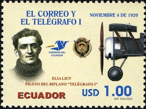 Elia Liut (pilot) and Aircraft "Telegrafo I" (front)