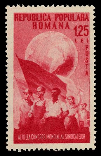 Workers of different races, flags & globe