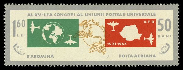 Aircraft, maps, UPU-monument, posthorns