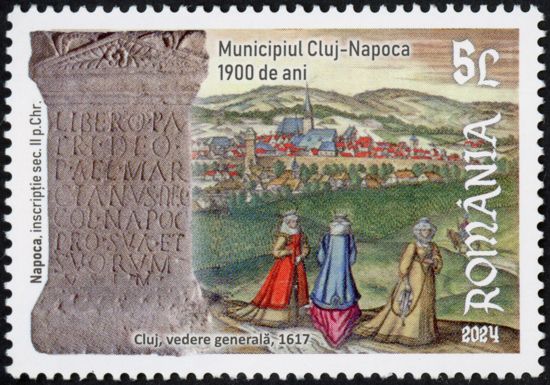Roman Altar Stone Inscribed Napoca and City View, 1667