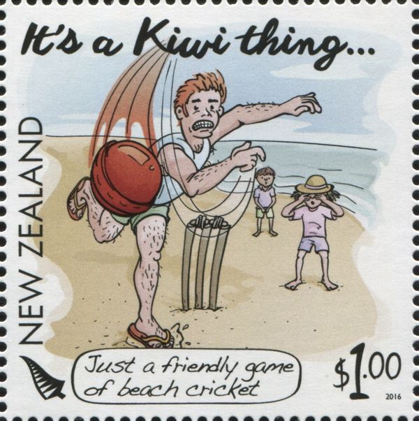 Just a friendly game of beach cricket