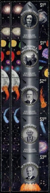 New Zealand Space Pioneers vertical se-tenant strip of 5
