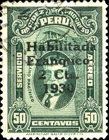 Air Post stamp President Leguia of 1928 surcharged 2c on 50c