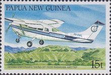 Cessna Stationair 6 taking off from Rabaraba Airstrip