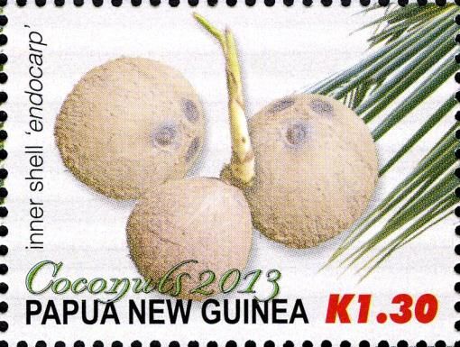 Three coconuts, one with new shoot