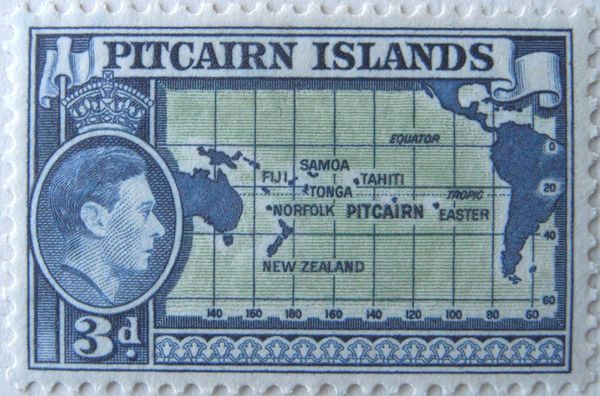 Map of Pacific Ocean showing Pitcairn Island