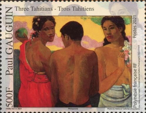 Arrival of Gauguin in Tahiti 130 Years - Three Tahitians