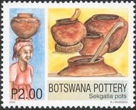 Finished Sekgatla Pots and Woman Carrying Water in a Pot