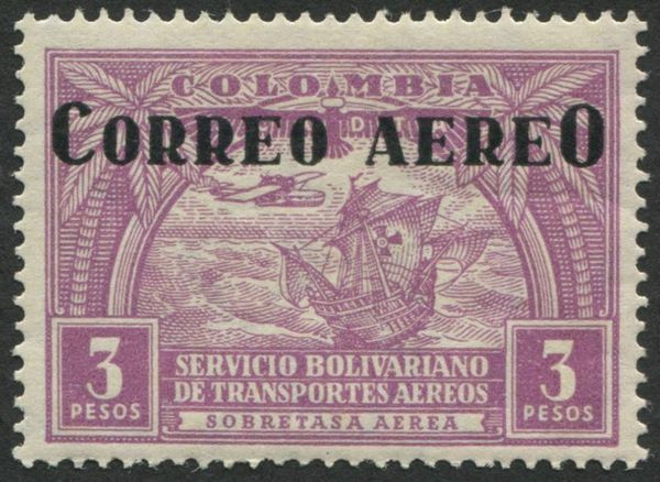 Columbus´s Ship and Plane Overprinted