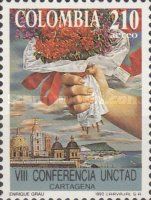 Hand with Bouquet, View of the port city of Cartagena