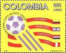 World Cup emblem, flags of countries from qualifying Group A