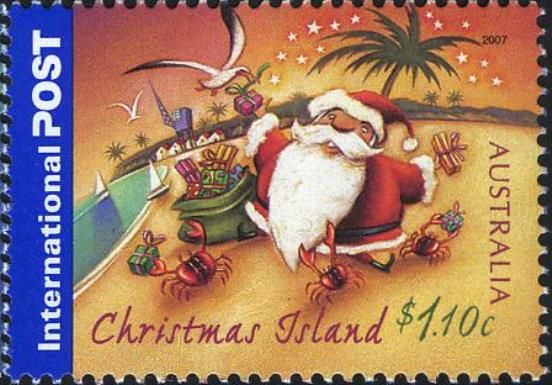 Santa on Beach Distributing Presents