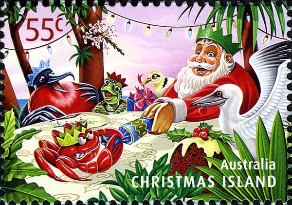 Santa Claus Pulling Cracker with Red Crab